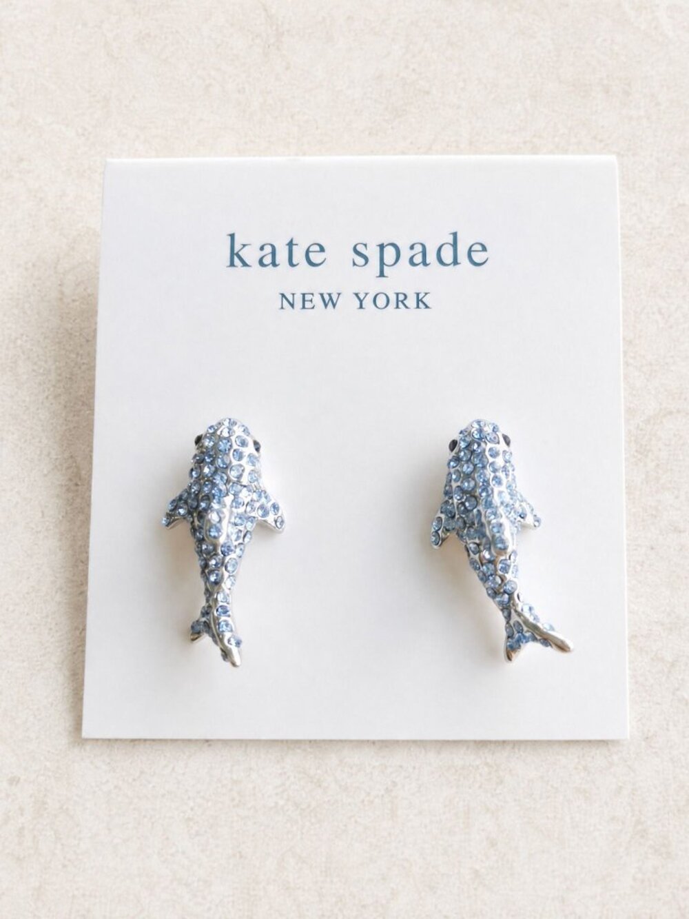 Kate Spade California Dreaming Shark Blue Stud Earrings Silver